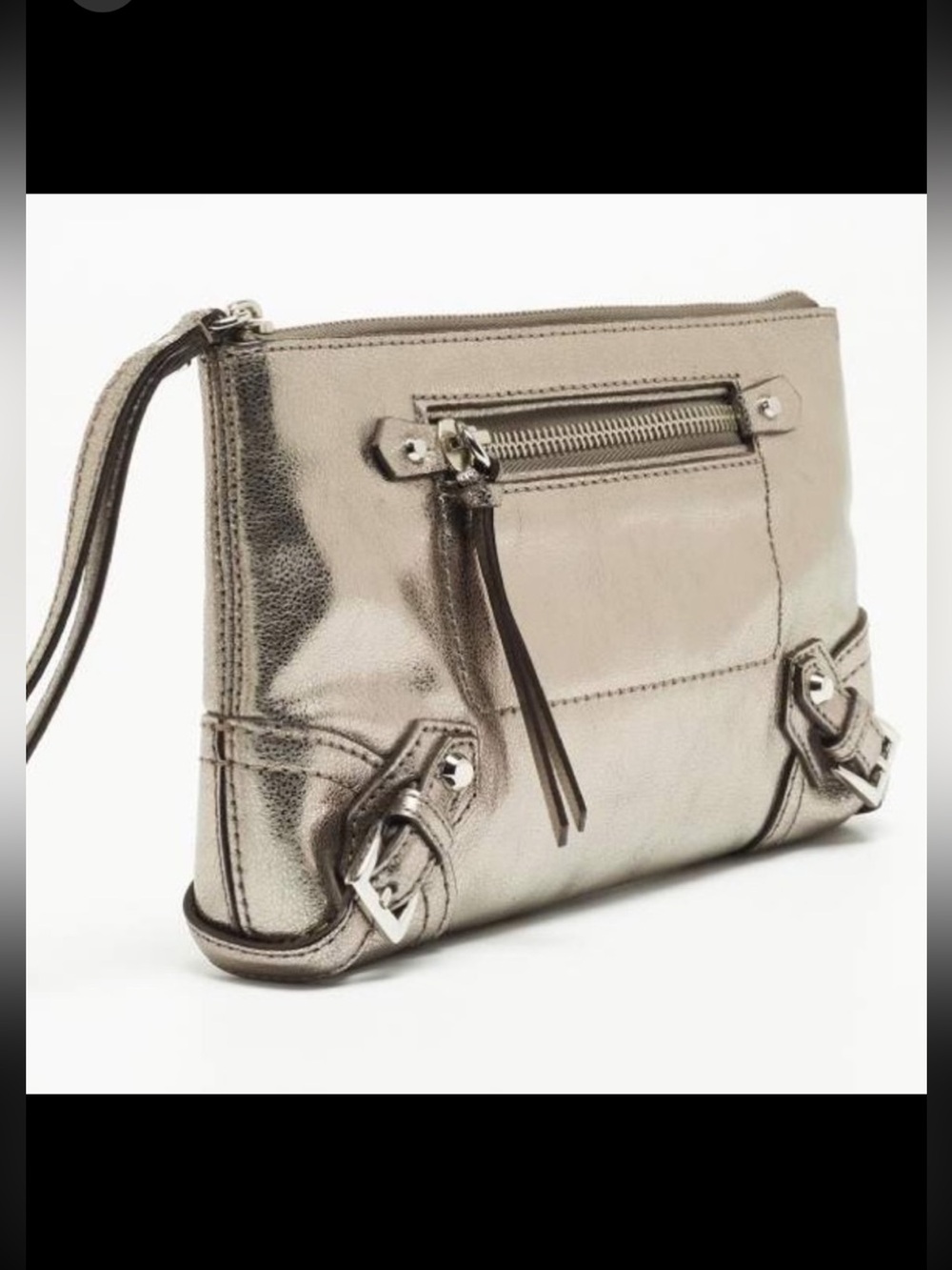 Michael Kors Fallon Metallic gray leather Wristlet Clutch with dust bag NWOT